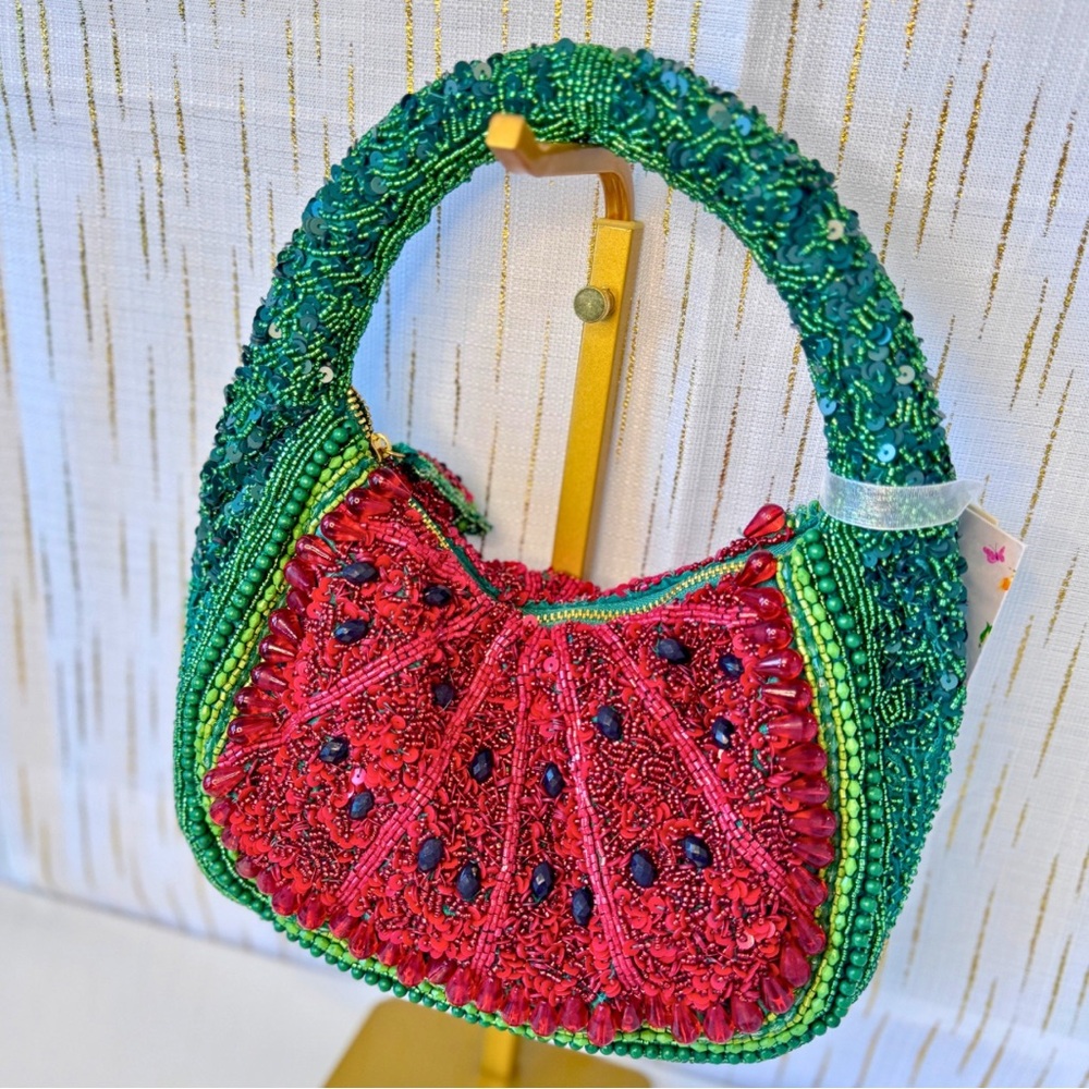 Beaded Red & Green Watermelon Bag | Hand-Beaded Statement Hobo | NWT - Picture 5 of 10